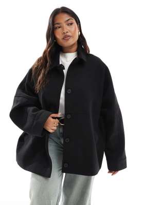 ASOS DESIGN Curve - Elegante Harrington-Jacke in Schwarz mit lockerem Schnitt-Neutral