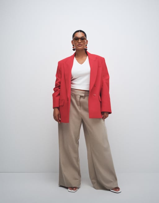 ASOS DESIGN Curve – Elegante Hose in Camel mit maskulinem Schnitt und niedrigem Bund, 2 von 8