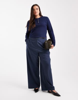 ASOS DESIGN Curve - Elegante Hose in Marineblau mit lockerem, geradem Schnitt