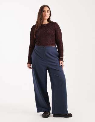 ASOS DESIGN Curve - Elegante Hose in Marineblau mit lockerem, geradem Schnitt