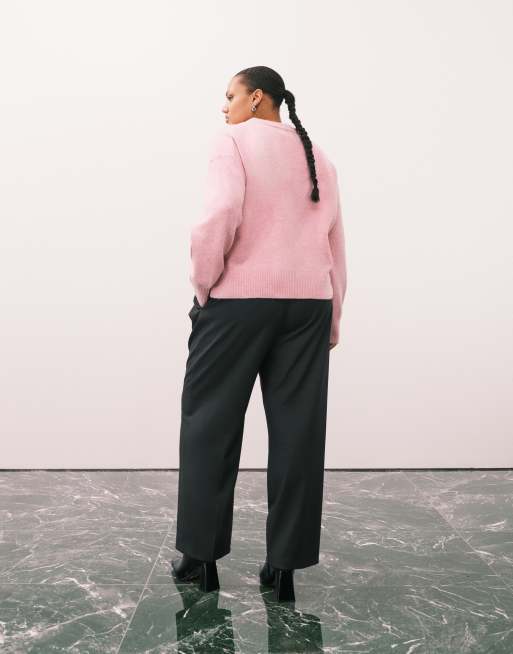 ASOS DESIGN Curve – Elegante Hose in meliertem Grau mit hohem Bund, Gürtel und geradem Bein, 4 von 5