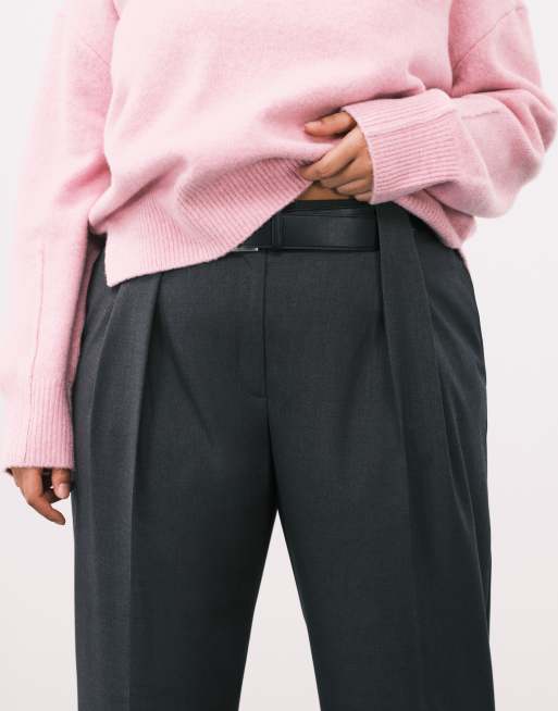 ASOS DESIGN Curve – Elegante Hose in meliertem Grau mit hohem Bund, Gürtel und geradem Bein, 5 von 5