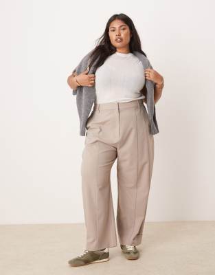 ASOS DESIGN Curve - Elegante Hose in Nerzbraun mit Laschendetail-Rosa