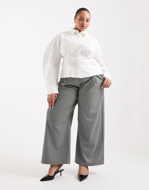 ASOS DESIGN Curve – Elegante Hose mit lockerem Schnitt und Hahnentrittmuster - view 1