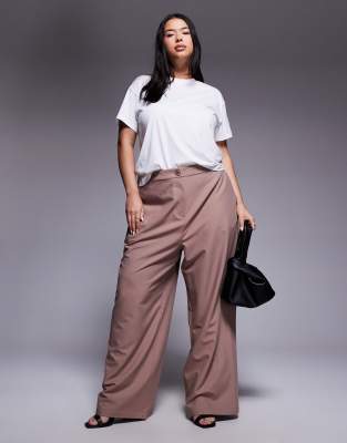ASOS DESIGN Curve - Elegante, lässig und gerade geschnittene Hose in Taupe-Braun