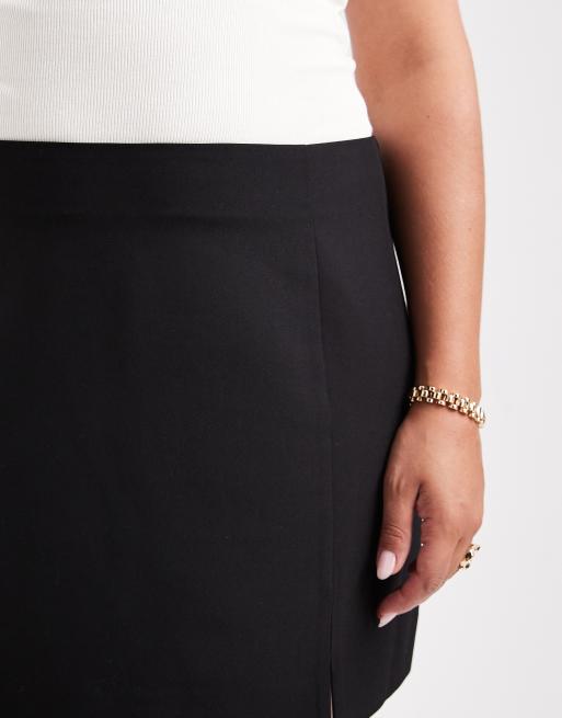 ASOS DESIGN Curve - Elegante mini rok met split in zwart, 5 van 5