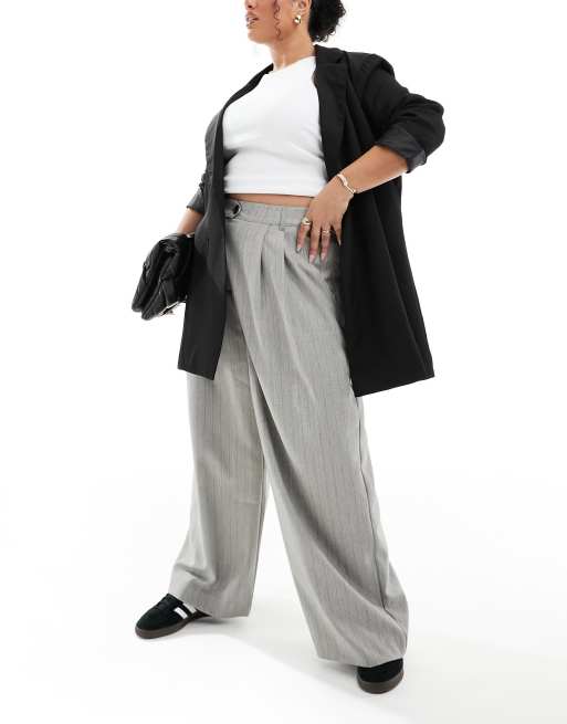 ASOS DESIGN Curve - Elegante pantalon met wijde pijpen met gestreepte textuur in grijs