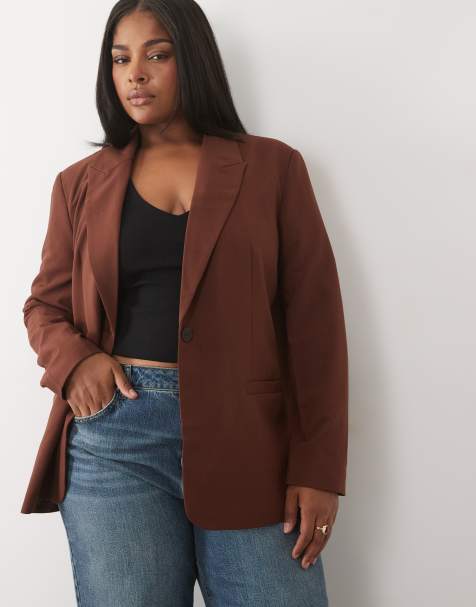 ASOS DESIGN Curve - Elegante ruimvallende blazer in bruin - view 1