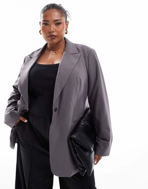 ASOS DESIGN Curve - Elegante ruimvallende blazer in grijs