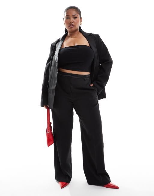 ASOS DESIGN Curve - Elegante smokingpantalon met rechte pijpen in zwart, deel van co-ord set