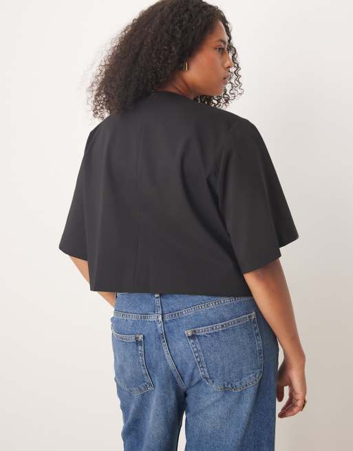 ASOS DESIGN Curve - Elegante top met gouden knoop in zwart, 4 van 4