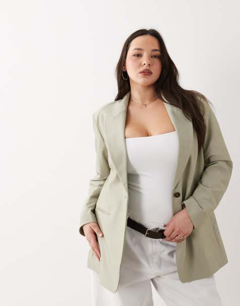 ASOS DESIGN Curve – Eleganter Blazer in Salbeigrün mit lockerem Schnitt - view 1