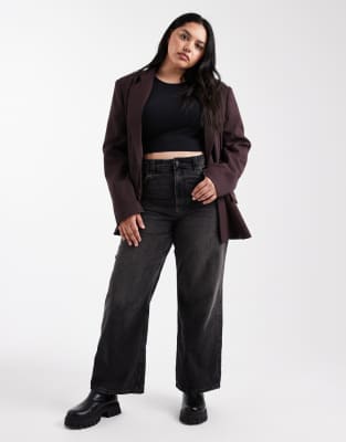 ASOS DESIGN Curve - Eleganter Grandad-Blazer in Schokobraun-Brown