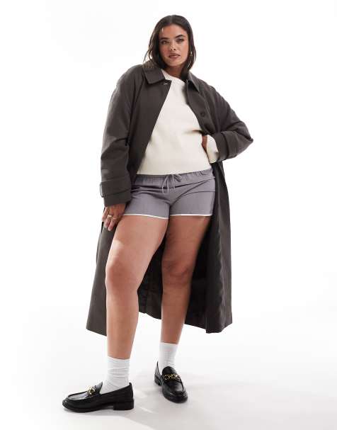 ASOS DESIGN Curve – Eleganter Longline-Trenchcoat in Pilzbraun mit Oberkragen - view 1