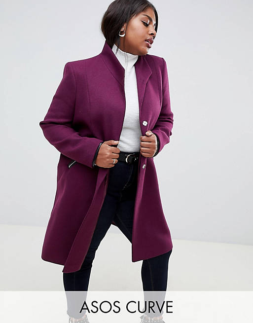 ASOS DESIGN Curve – Eleganter Mantel mit Stehkragen und kontrastierendem Besatz