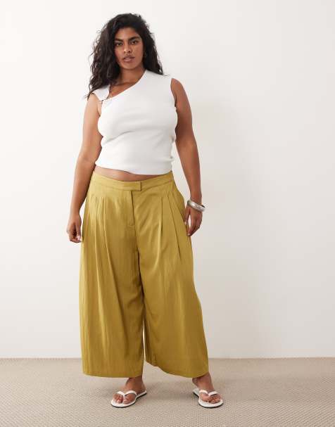 ASOS DESIGN Curve – Eleganter, plissierter, luftiger Hosenrock in Gold - view 1