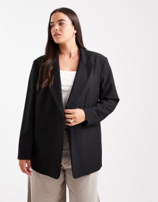 ASOS DESIGN Curve - Eleganter Relaxed Fit Blazer in Schwarz