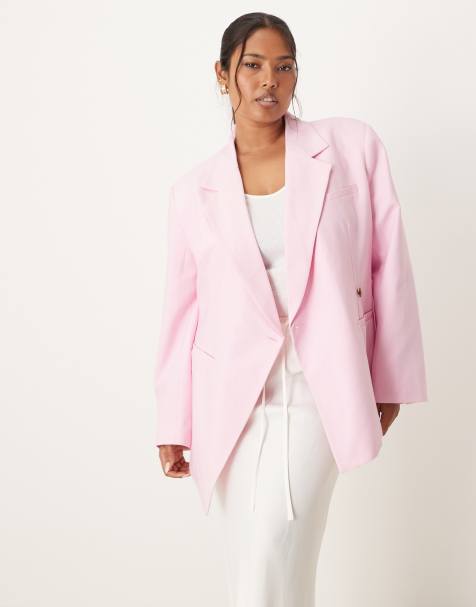 ASOS DESIGN Curve – Eleganter, taillierter Blazer in Rosa mit asymmetrischem Saum - view 1