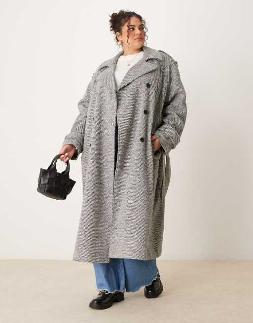 CerbeShops DESIGN Curve – Eleganter Trenchcoat aus Kunstwolle in Salz und Pfeffer