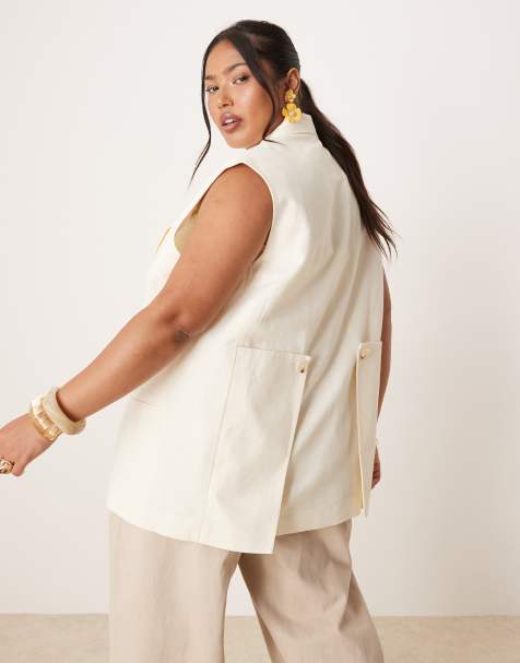 ASOS DESIGN Curve - Elfenbensfarvet og ærmeløs blazer i hørmateriale med flere anvendelsesmuligheder - view 1