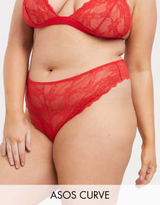 ASOS DESIGN Curve - Eliza - String en dentelle-Rouge Rouge