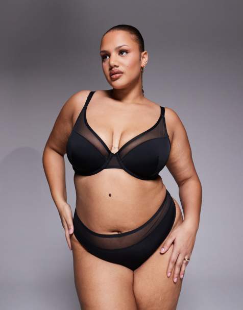 ASOS DESIGN Curve – Ella – Czarny zestaw bielizny z mikrofibry ze wstawkami z siateczki - view 1