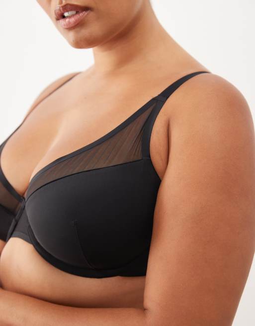 ASOS DESIGN Curve – Ella – Geformter, halb wattierter Bügel-BH aus Mikrofaser in Schwarz mit Netzstoff-Detail, 2 von 4
