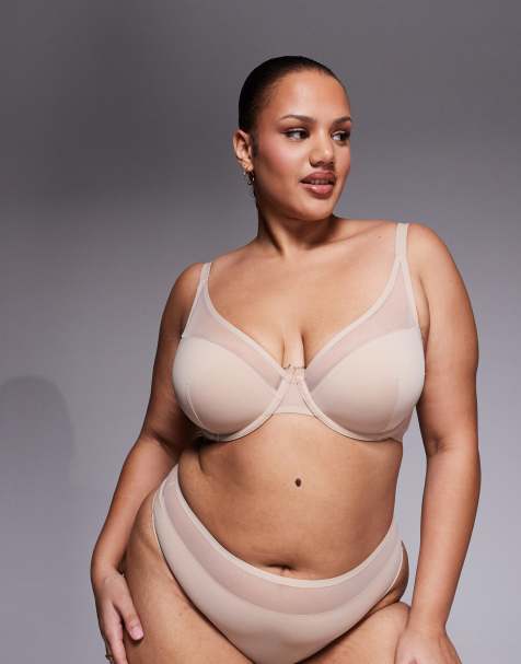 ASOS DESIGN Curve - Ella - Reggiseno a mezza coppa in microfibra con ferretto e dettaglio in rete beige - view 1