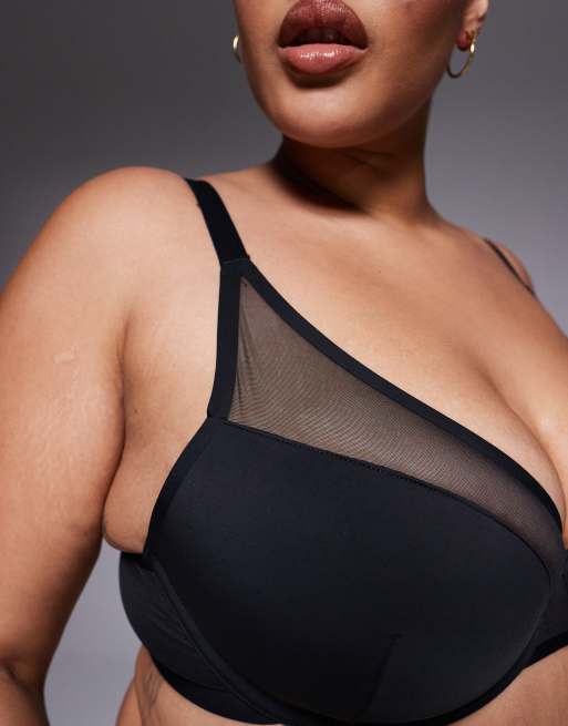ASOS DESIGN Curve - Ella - Reggiseno a mezza coppa preformato in microfibra con ferretto e dettaglio in rete nero, 4 di 4