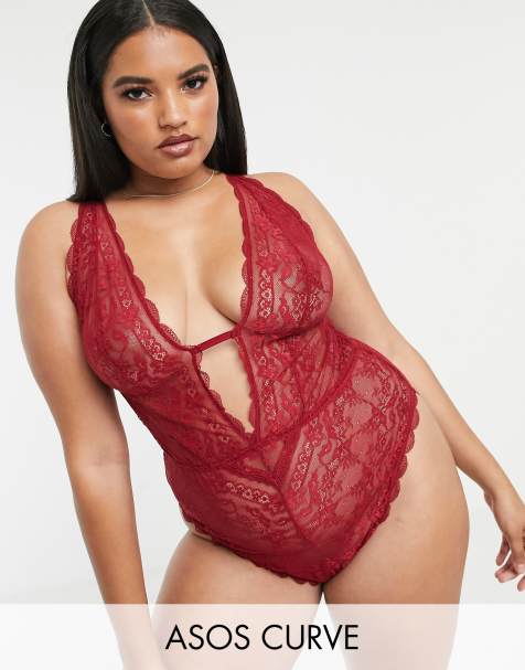 ASOS DESIGN Curve – Ella – Spitzen-Body mit tiefem Ausschnitt