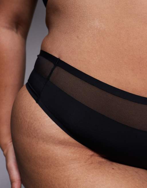 ASOS DESIGN Curve – Ella – Svarta stringtrosor i mikrofiber med hög midja, hög benskärning och meshdetalj, 4 av 4