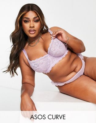 ASOS DESIGN Curve Ellie frill lace and mesh bra in lilac - ASOS Price Checker