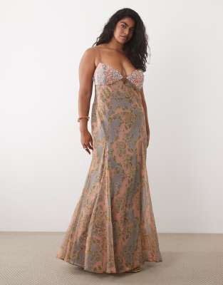 Asos Curve Asos Design Curve Embellished Bust Cami Cut Out Maxi Dress In Multi