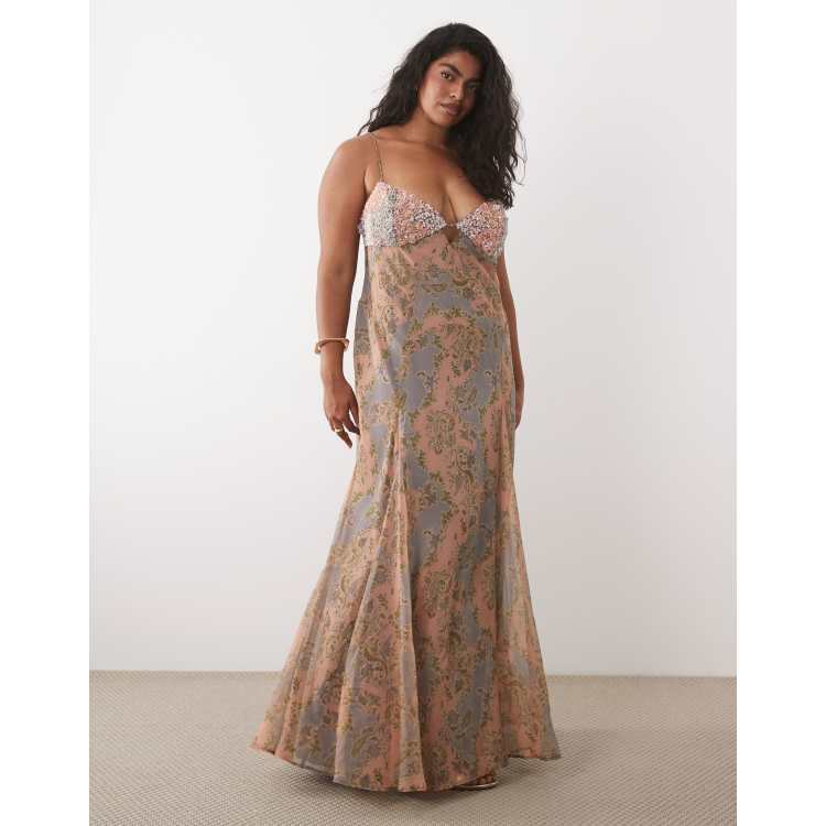 asos paisley maxi dress ASOS DESIGN high neck shirred pleated maxi dress with ruffle edge in paisley