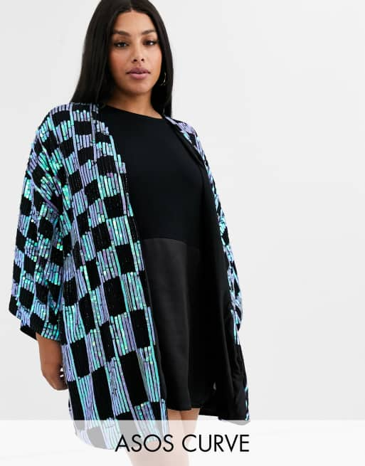 ASOS DESIGN Curve embellished checkerboard kimono ASOS