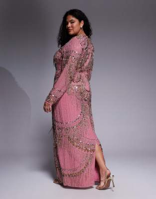 Asos Curve Asos Design Curve Embellished Fringe Maxi Dress In Pink