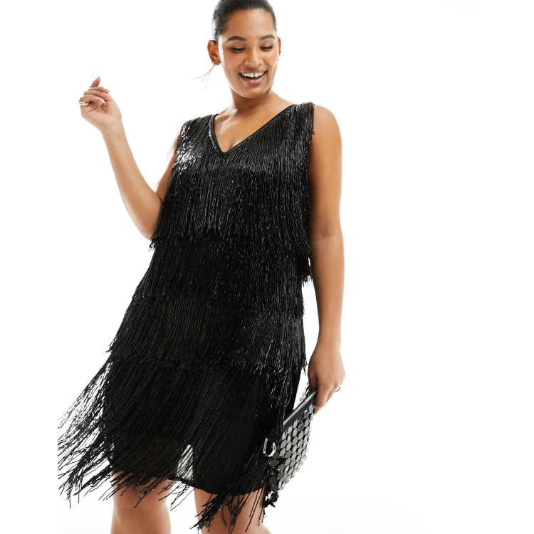 Asos fringe dress black online