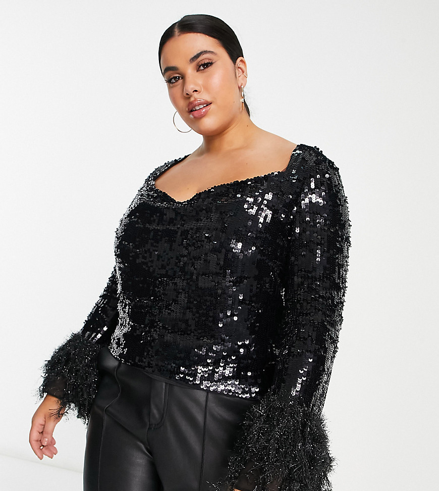 Tops by ASOS DESIGN Introduce it to your other nice tops Cowl neck Button placket Faux-feather cuffs Regular fit