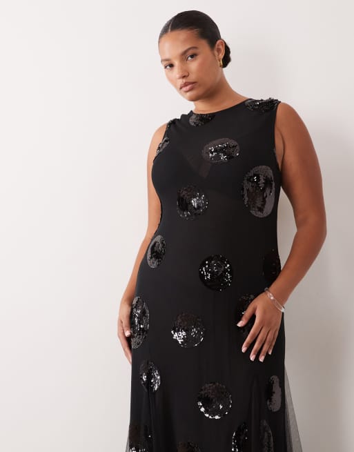 ASOS DESIGN Curve embellished sequin spot maxi dress in black, 2 of 4