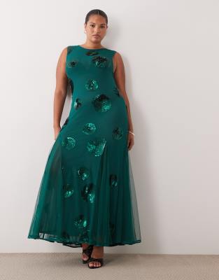 Asos Curve Asos Design Curve Embellished Sequin Spot Maxi Dress In Blue