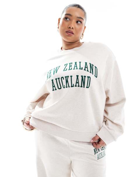 ASOS DESIGN Curve embroidered Auckland graphic sweat in oatmeal marl - view 1