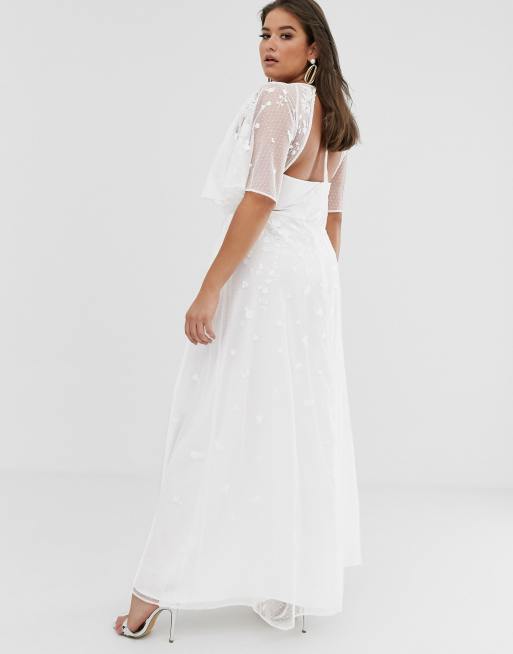 Asos edition wedding floral embroidered dobby mesh flutter sleeve maxi dress on sale