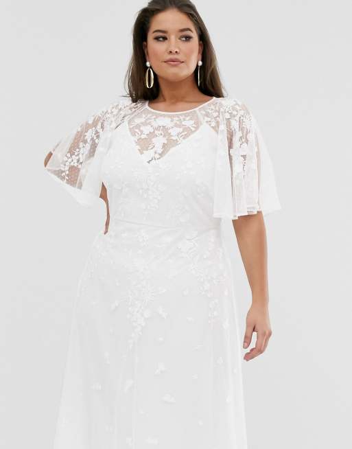 Asos edition embroidered flutter sleeve maxi store wedding dress