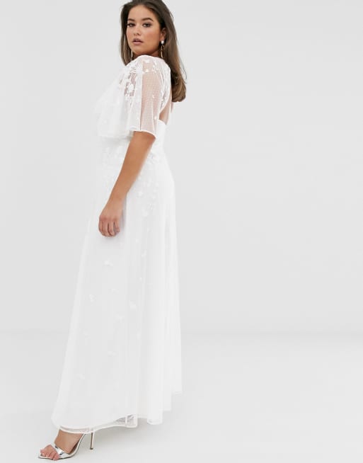 Asos edition embroidered flutter sleeve maxi store wedding dress