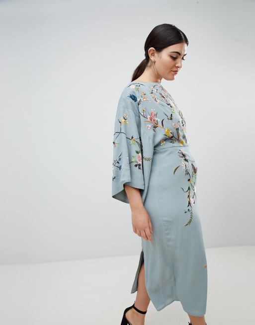 ASOS DESIGN Curve Embroidered Kimono Midi Dress | ASOS