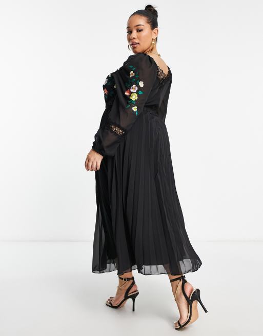 Asos design pleated midi dress with lace inserts best sale