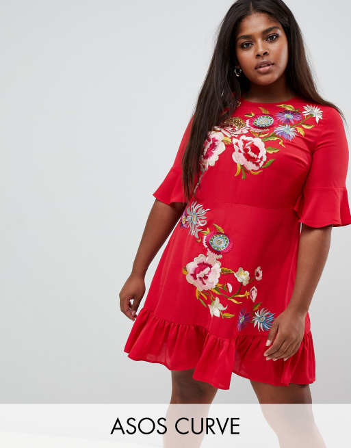 Asos red deals embroidered dress