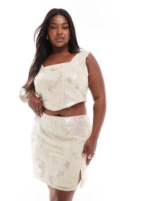 Asos Curve Asos Design Curve Embroidered & Sequin Mini Skirt In Pink
