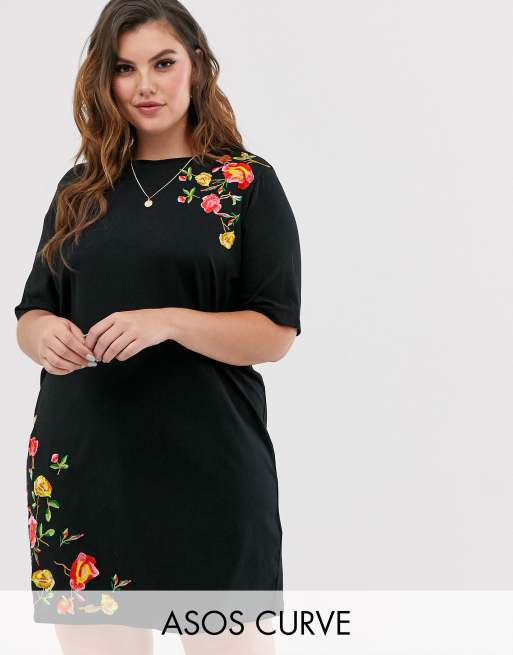 ASOS DESIGN Curve embroidered t-shirt mini dress | ASOS