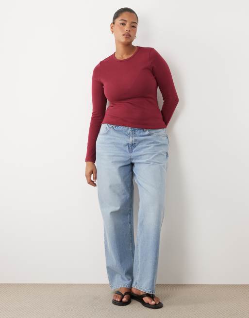 ASOS DESIGN Curve eng anliegendes Langarmoberteil in Dunkelrot, 4 von 4